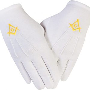 Illuminati Cotton Gloves Embroidered in Gold Square Compass S&C