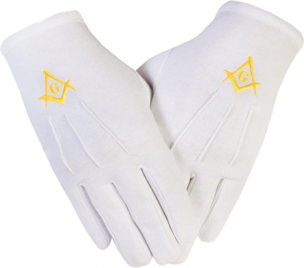 Illuminati Cotton Gloves Embroidered in Gold Square Compass S&C