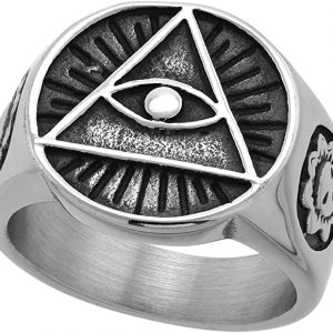 Sabrina Silver Stainless Steel Illuminati All Seeing Eye of Providence Ring for Men