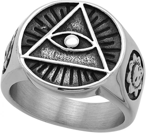 Sabrina Silver Stainless Steel Illuminati All Seeing Eye of Providence Ring for Men