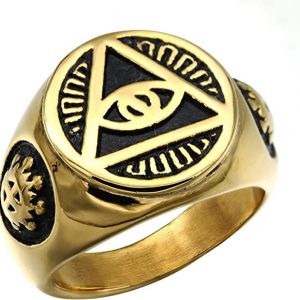 Cherryn Punk Gold Color Titanium Stainless Steel Illuminati promise rings